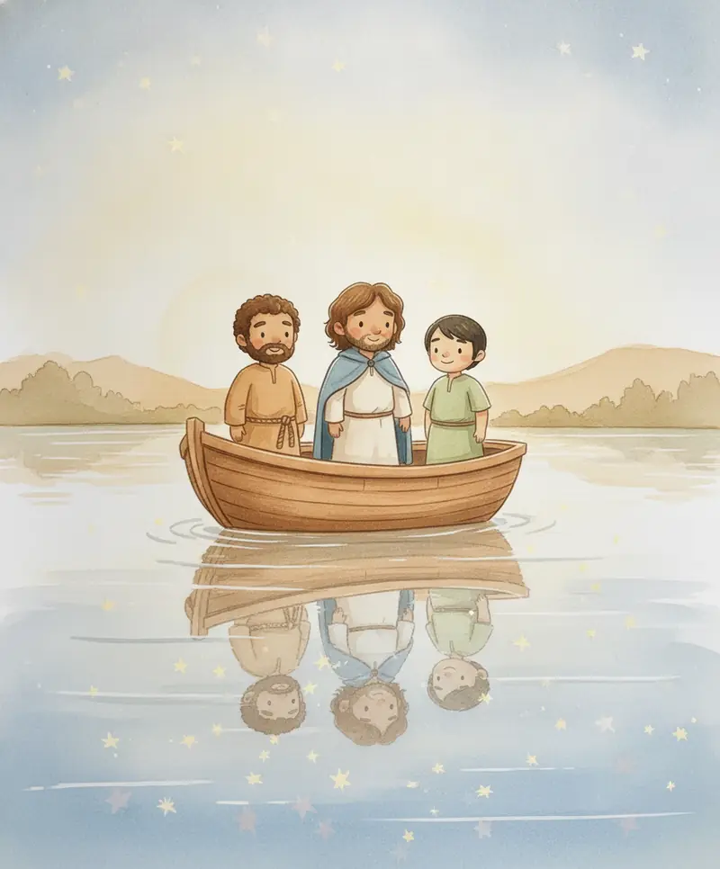 O mar completamente calmo e liso enquanto os amigos olham maravilhados ao redor do barco.