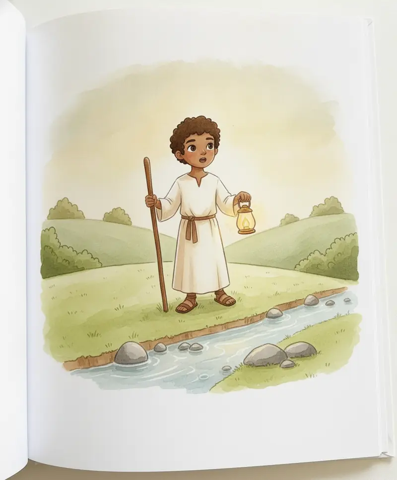 O pastor caminha pelos montes com uma lanterna procurando a ovelhinha perdida.