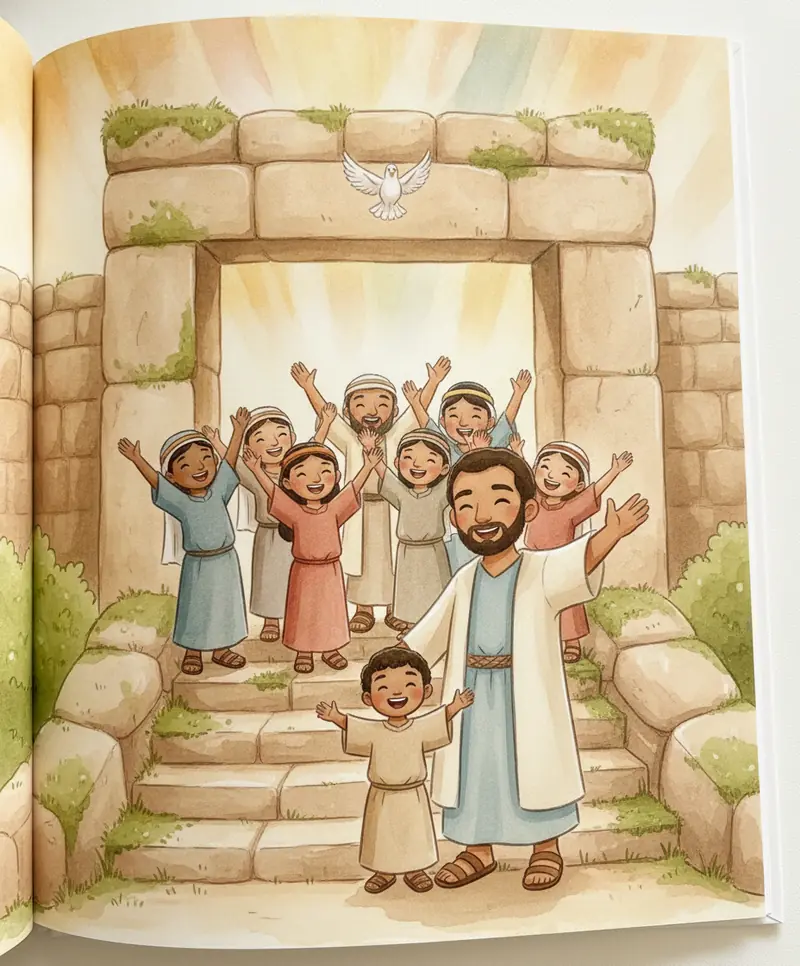 Os muros se abrem e o povo comemora com alegria diante da cidade, gratos a Deus.