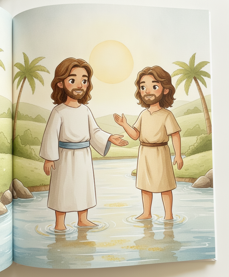Jesus sorri e conversa com João, que concorda com o coração tranquilo.